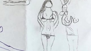 Naked girl drawing