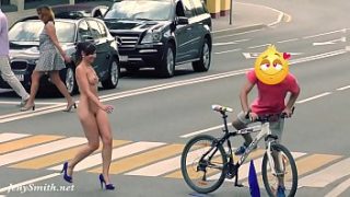 Naked in public street